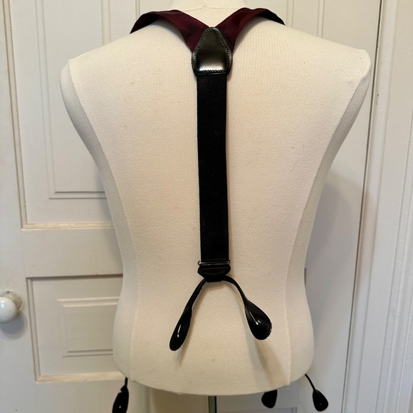 Vintage Suspenders Maroon Grosgrain Black Leather Ends Made in England Unworn - Picture 13 of 15